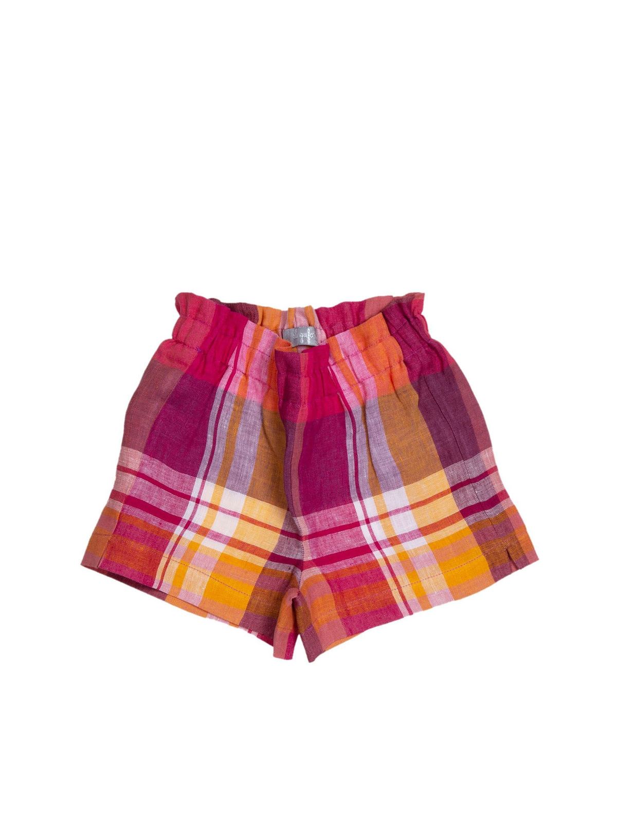 Il Gufo Check Print Linen Shorts In Fuchsia