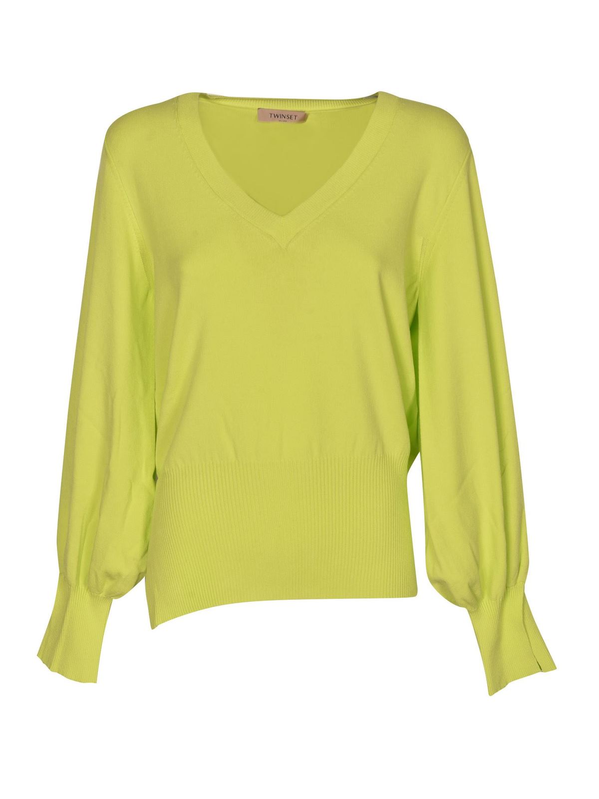 V necks Twinset - Vents sweater in Giallo Led color - 211TT307100809