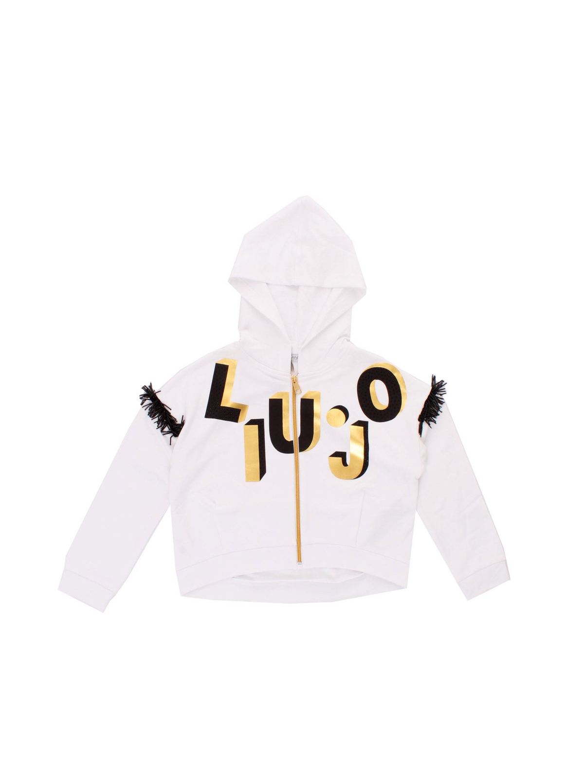 Liu •jo Kids' Logo Fringed Sweatshirt In White