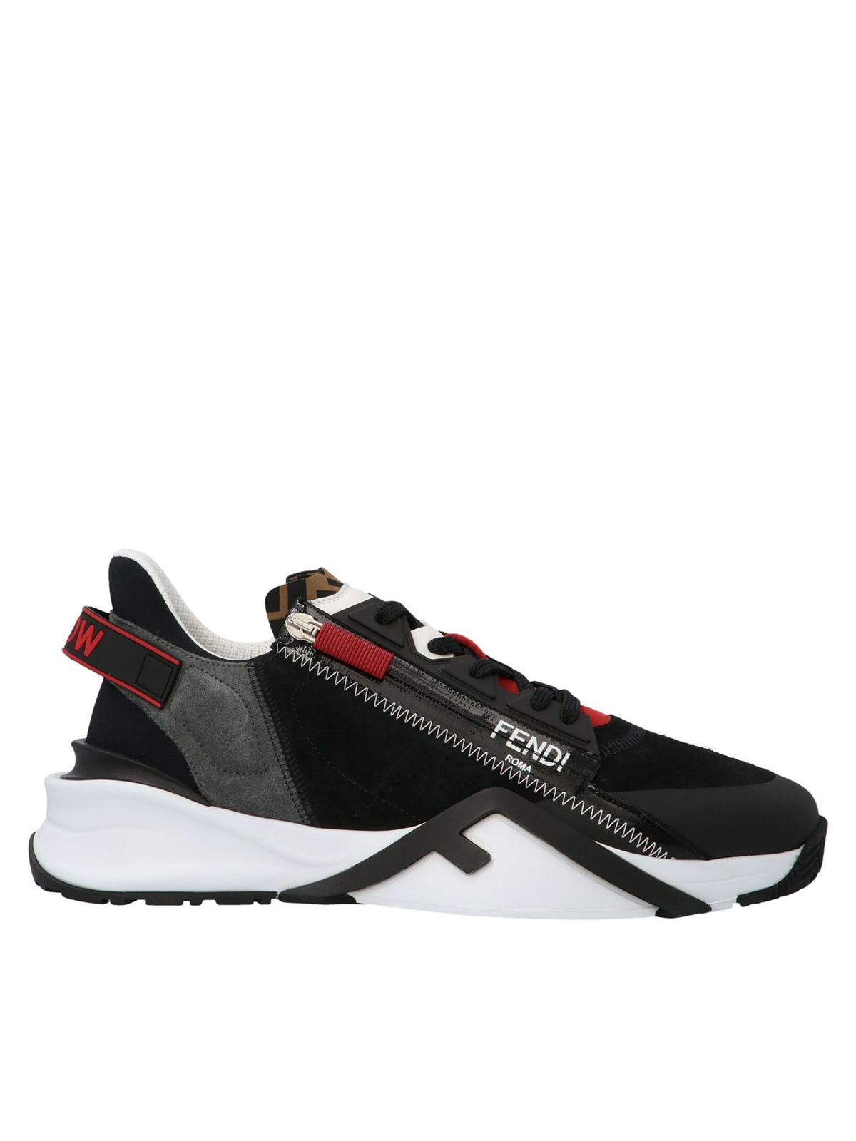 Fendi Suedes CHUNKY SNEAKERS IN BLACK AND RED
