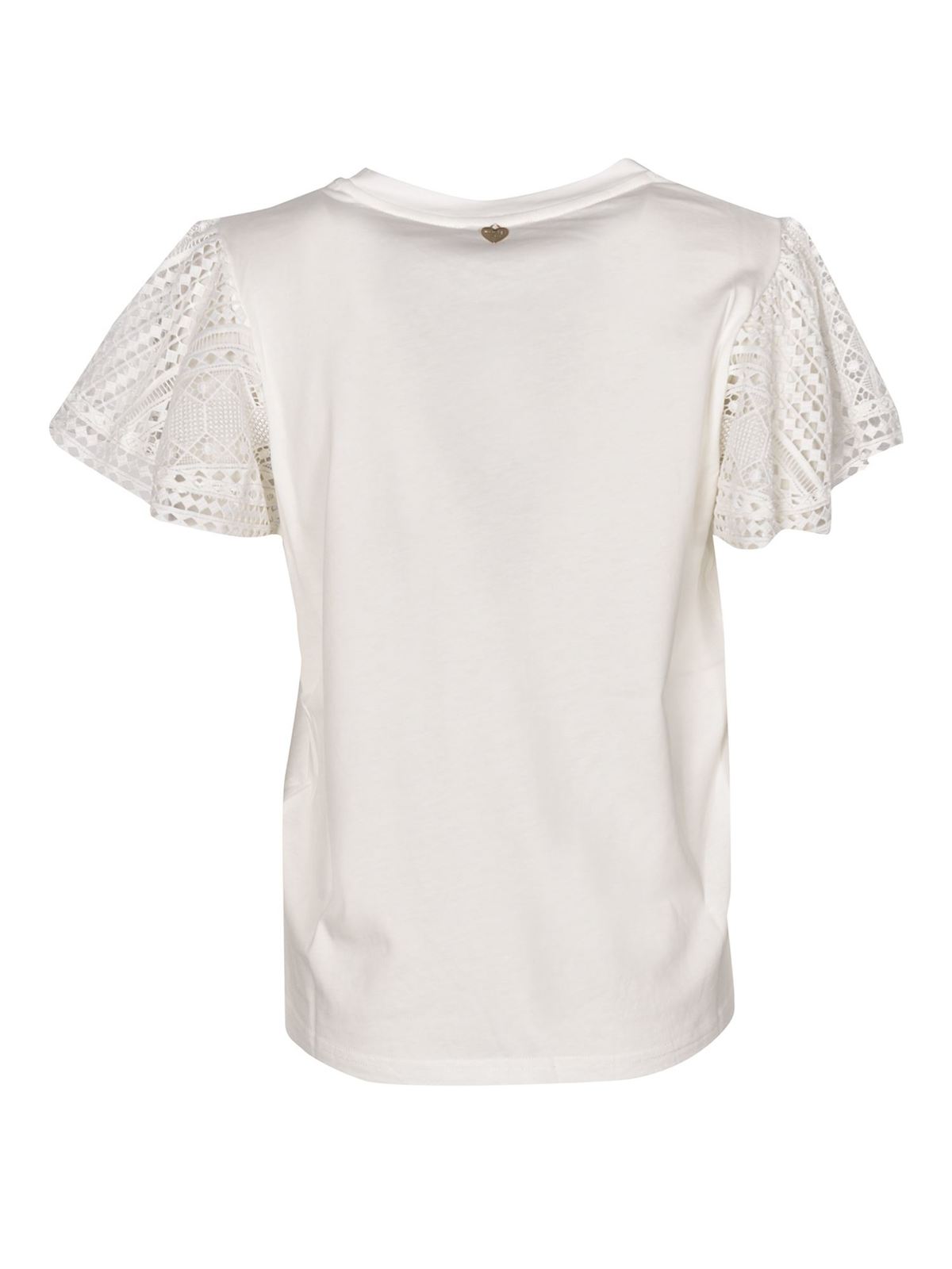 T-shirts Twinset - Lace sleeves t-shirt in white - 211TT222A00001