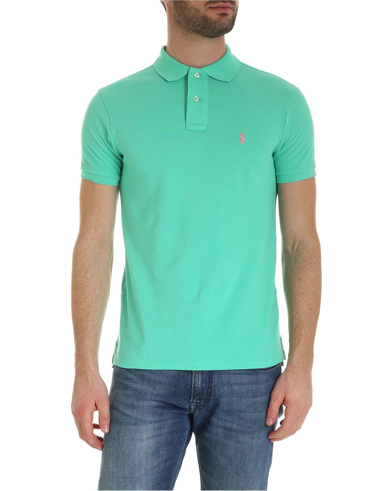 deur Korting rammelaar Polo shirts Polo Ralph Lauren - Slim fit polo shirt in mint green with pink  l - 710795080020