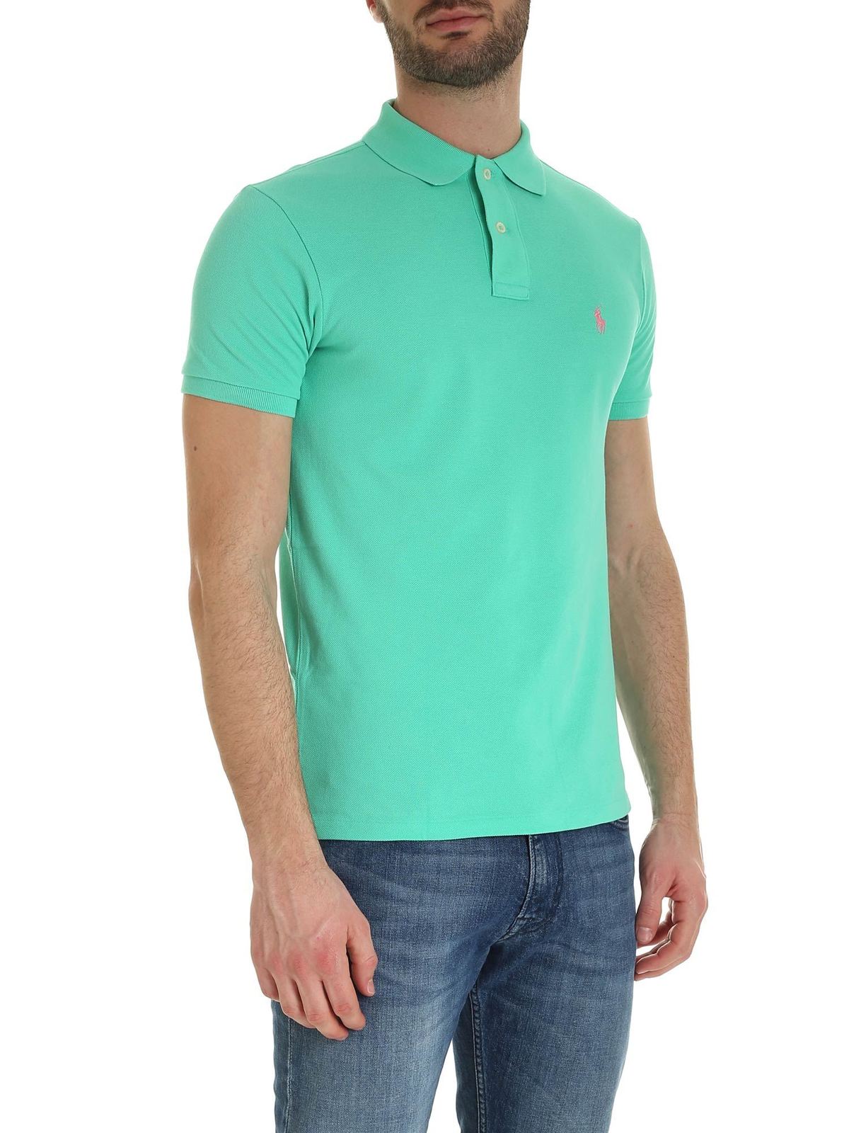 Polo shirts Polo Ralph Lauren - Slim fit polo shirt in mint green with pink  l - 710795080020
