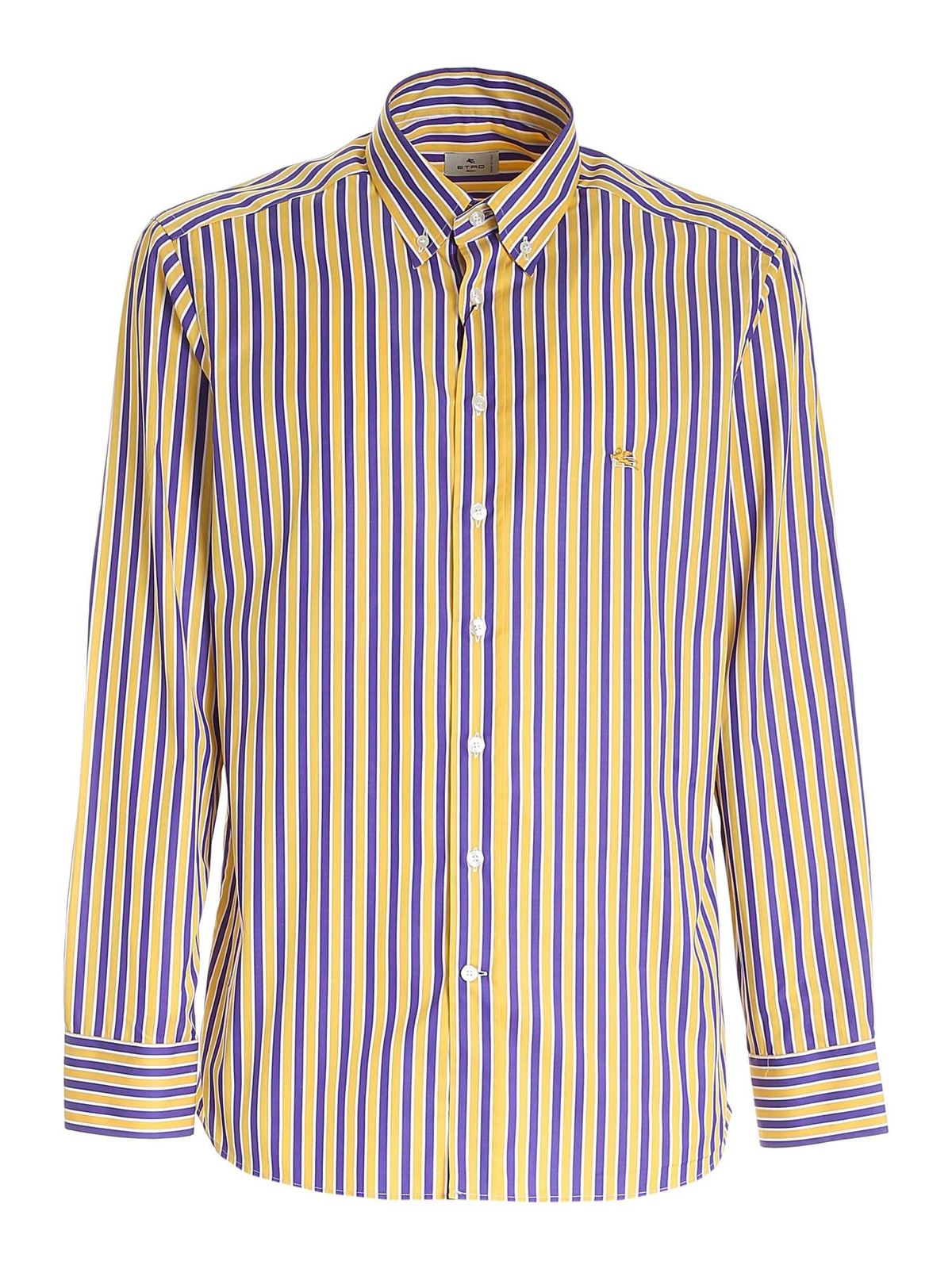 purple and gold striped shirt