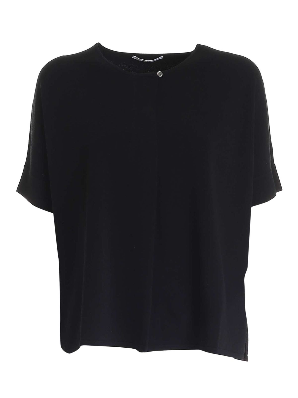 Kangra Cashmere - Pearl button blouse in black - blouses - S1A29602100013