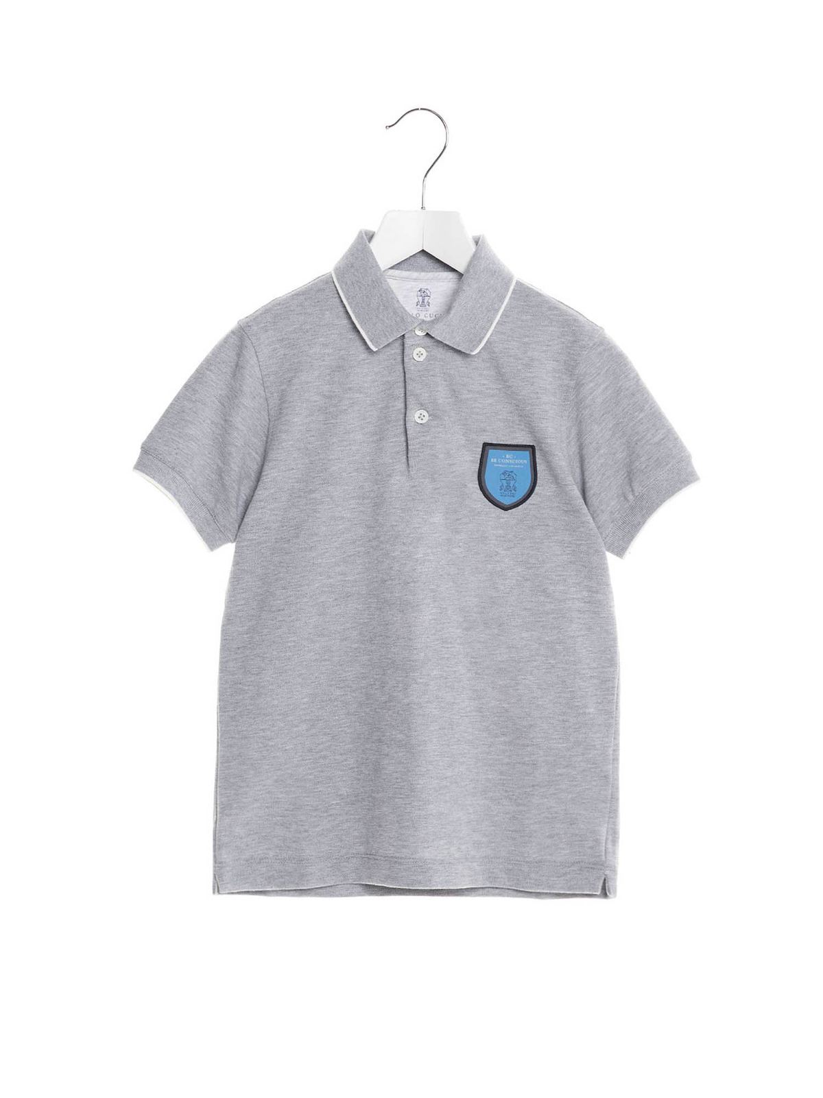 BRUNELLO CUCINELLI LOGO PATCH POLO SHIRT IN GREY