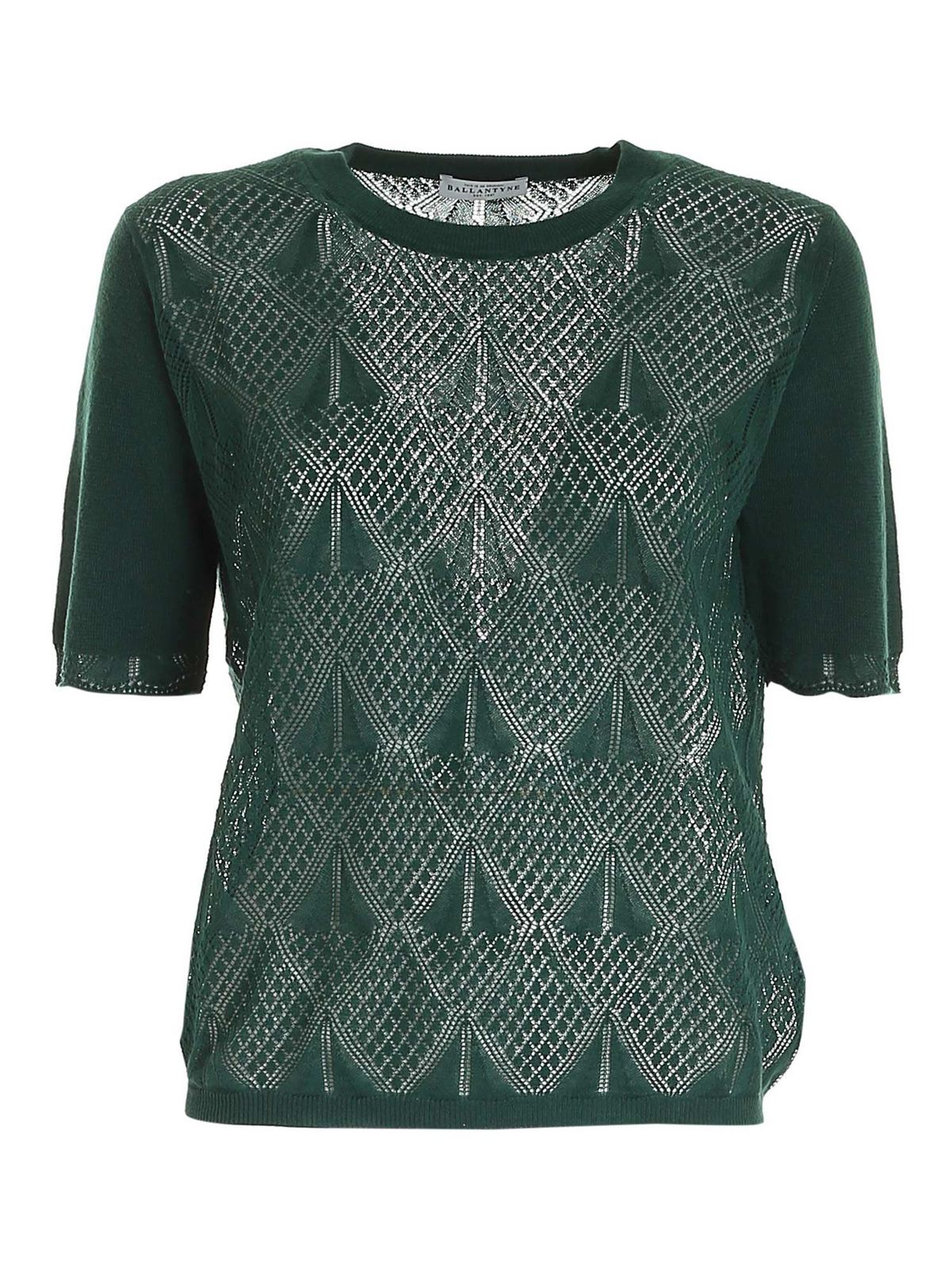 Ballantyne DRILLED KNITTED PULLOVER IN GREEN