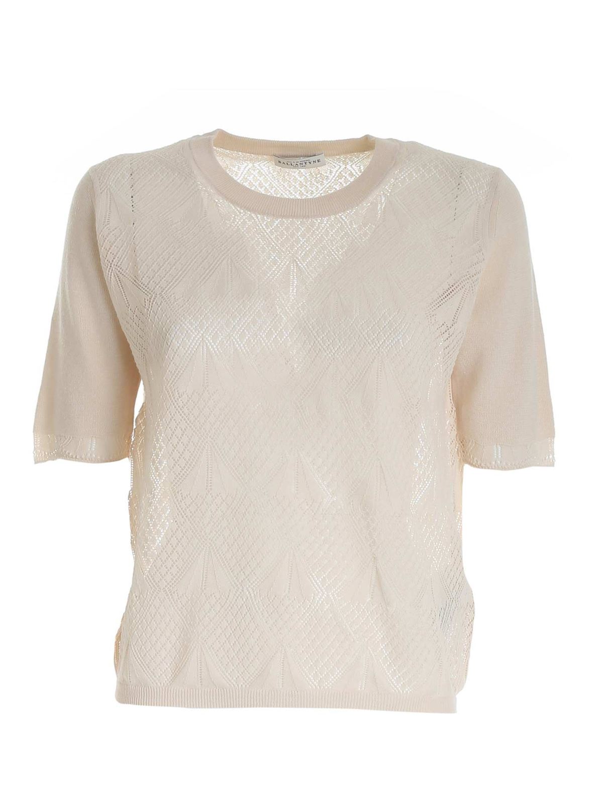 Ballantyne DRILLED KNITTED PULLOVER IN BEIGE