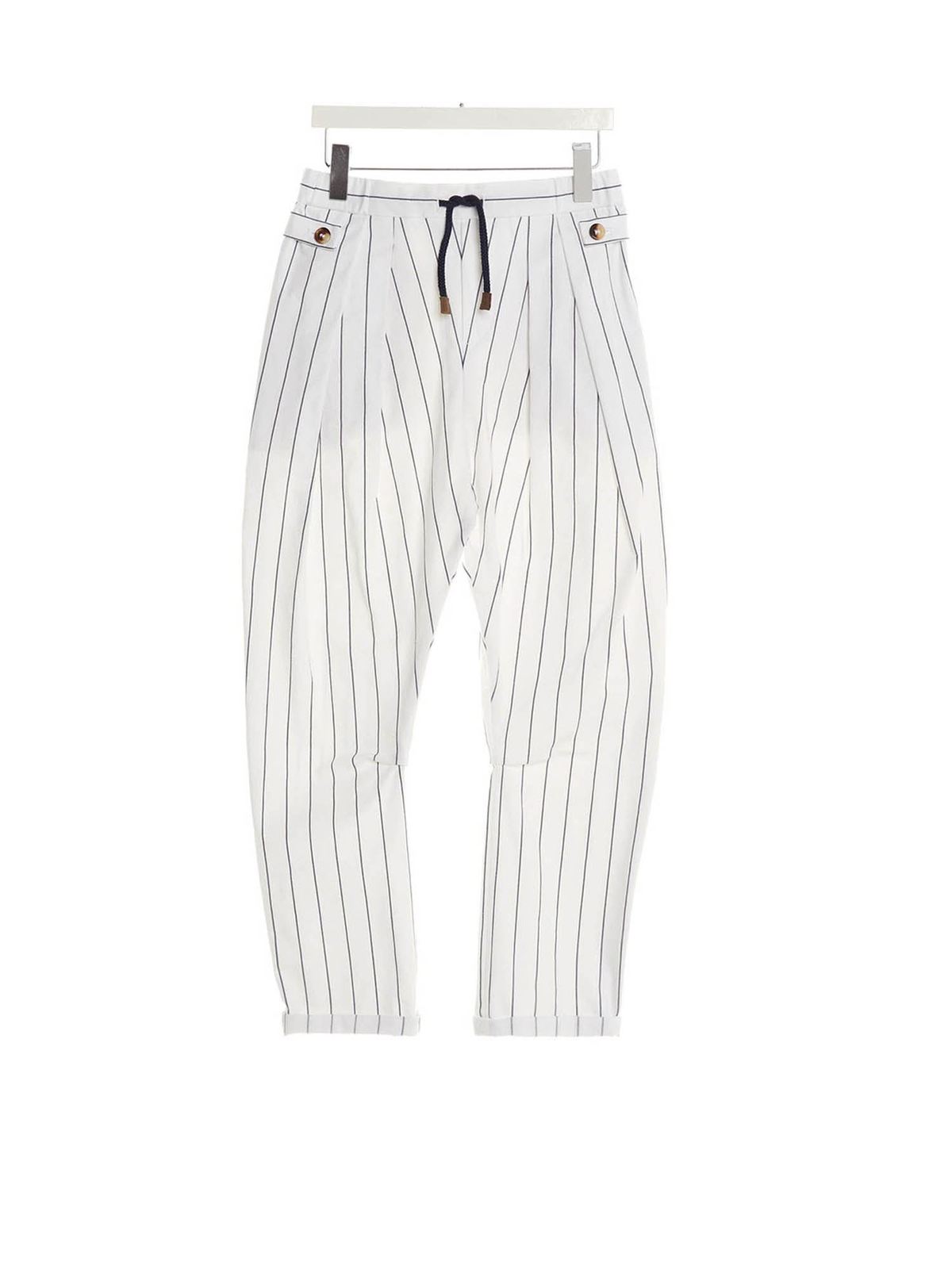 BRUNELLO CUCINELLI DRAWSTRING STRIPED PANTS IN WHITE