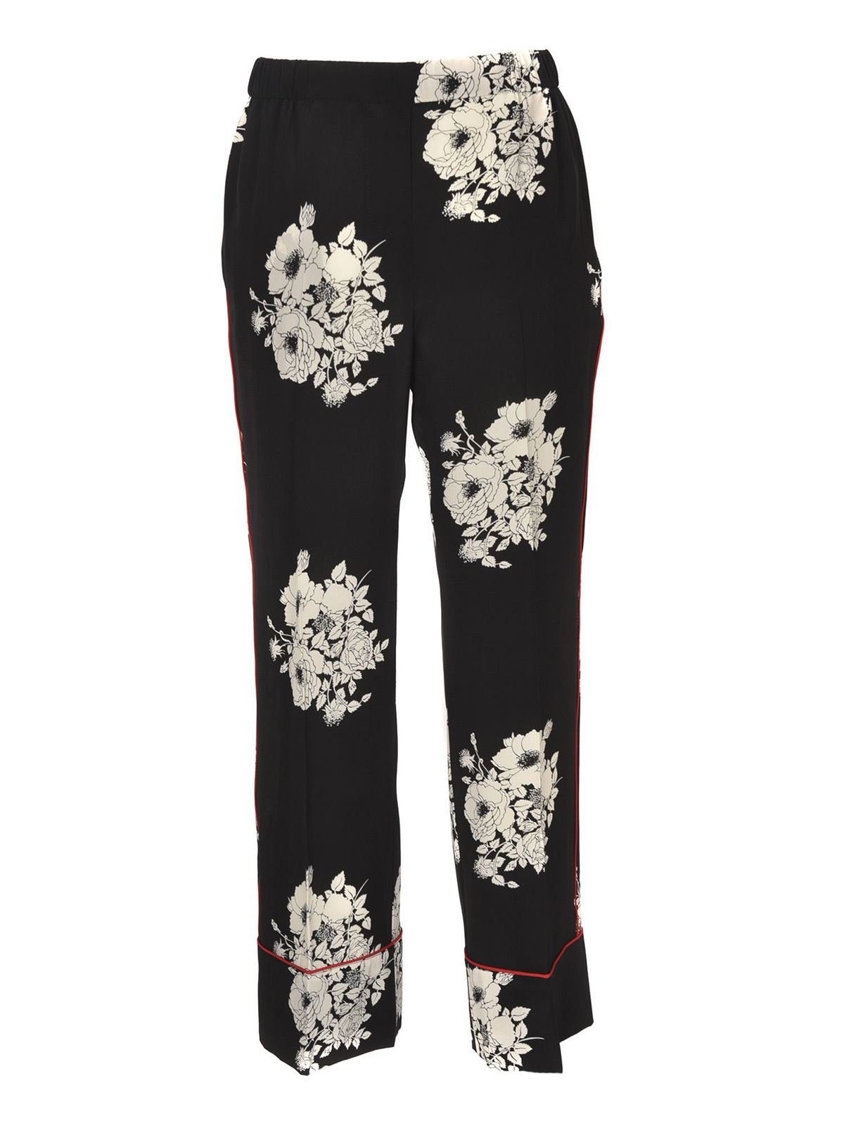 Pantaloni casual N°21 - Pantalone nero con stampa fiori - B0625544S9W1