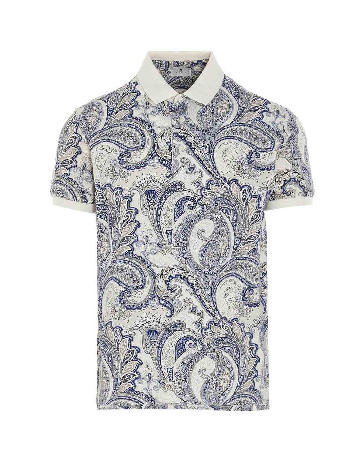 Etro PAISLEY POLO SHIRT IN WHITE AND BLUE