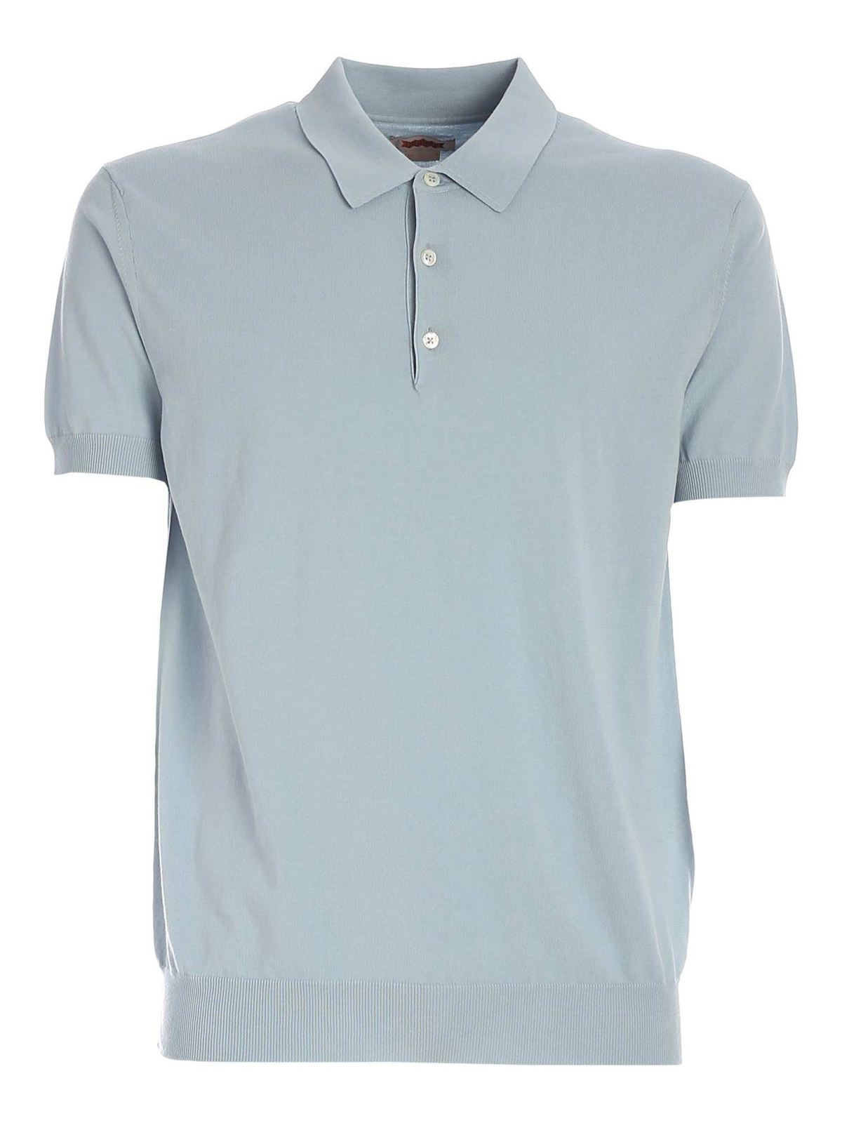 Baracuta - Cotton knit polo shirt in light blue - polo shirts ...
