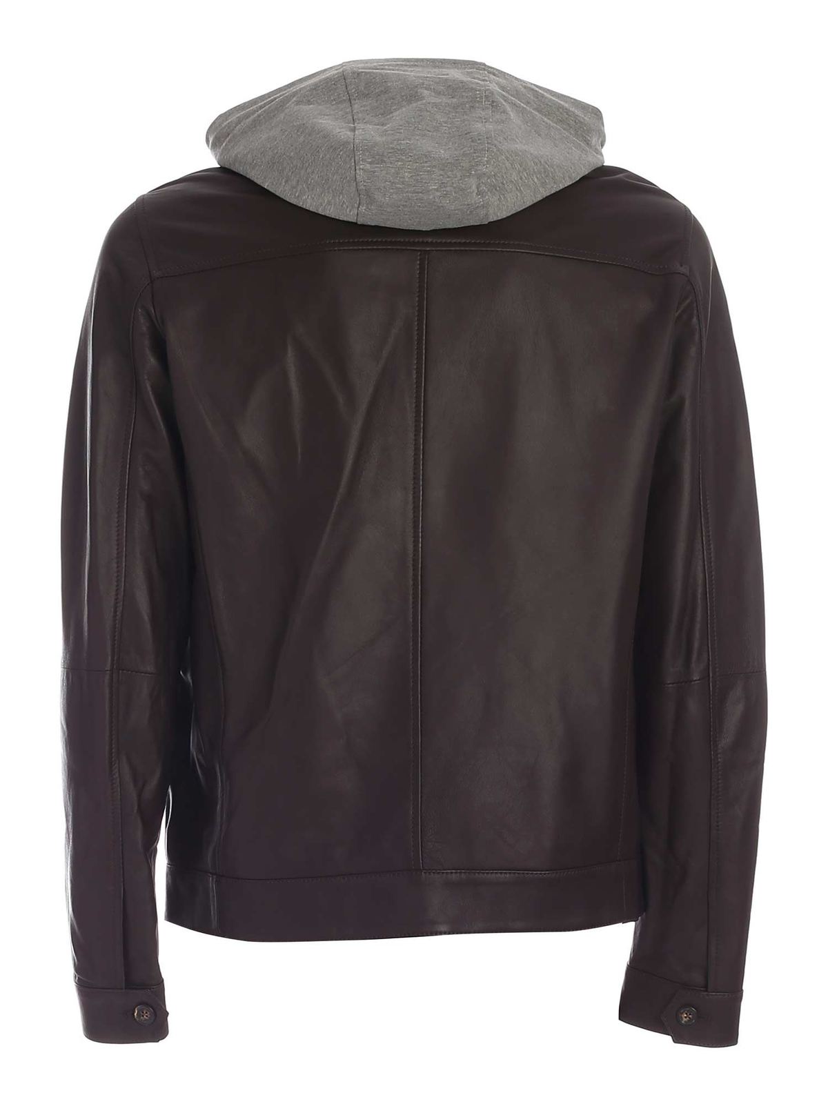 Leather jacket Stewart - Hooded jacket in dark brown - GPFUB01SCPSIVZF00070