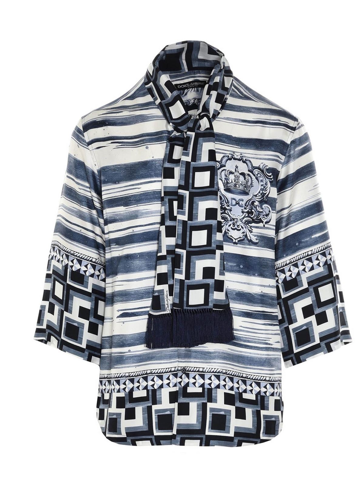 DOLCE & GABBANA PRINTED SHIRT IN BLUE AND WHITE