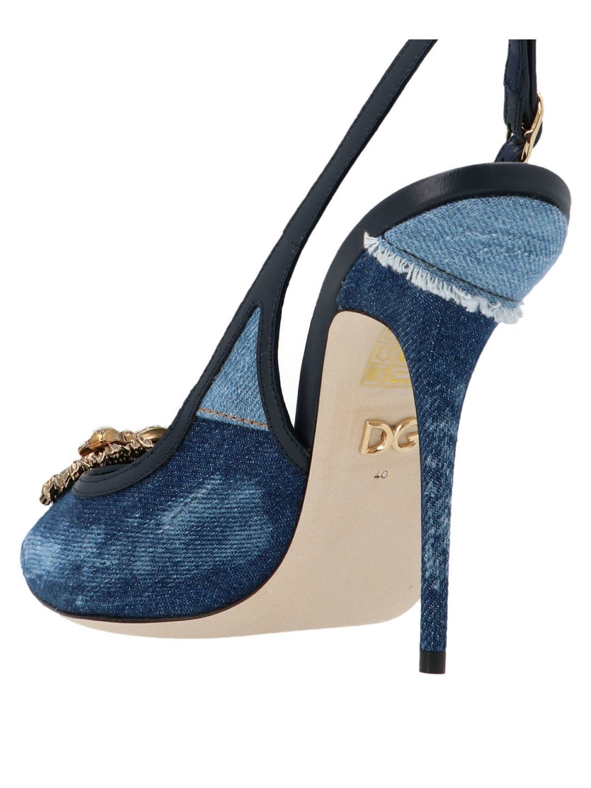 Court shoes Dolce & Gabbana - Devotion denim sling back pumps in light blue  - CG0482AO6218M800