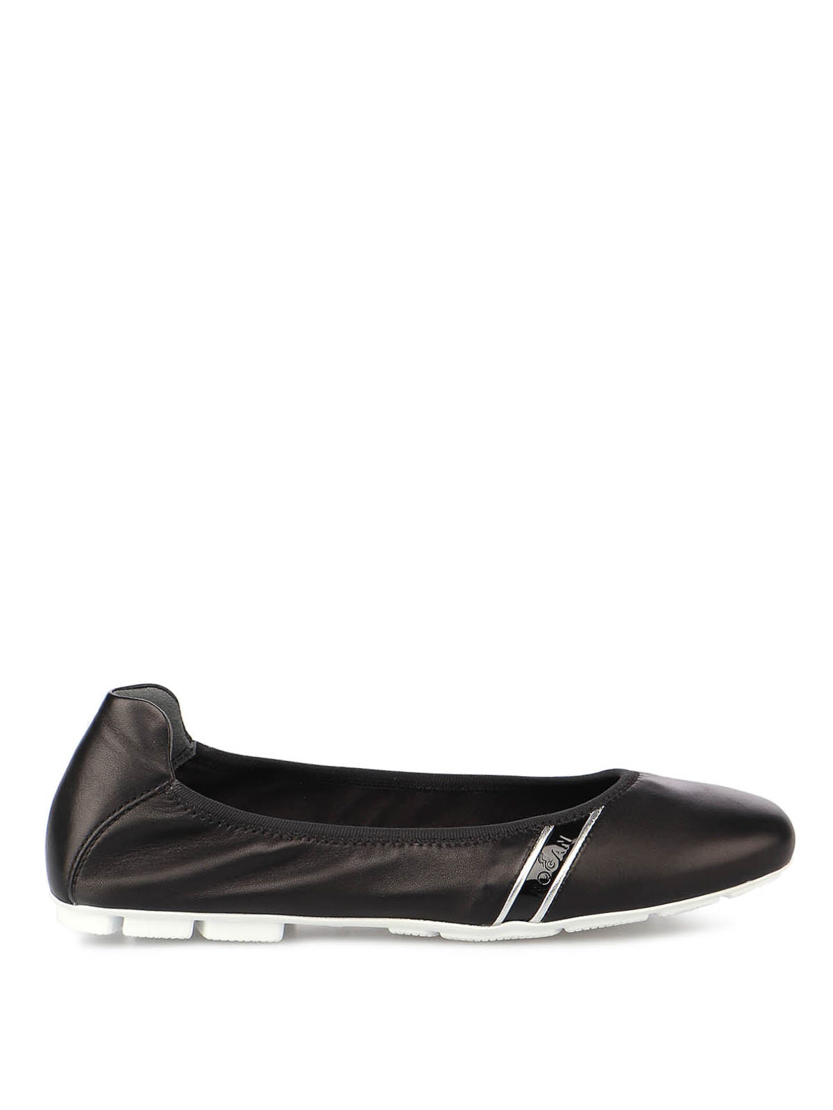 Hogan H511 Black Silver Flat Ballerina Shoes In Black