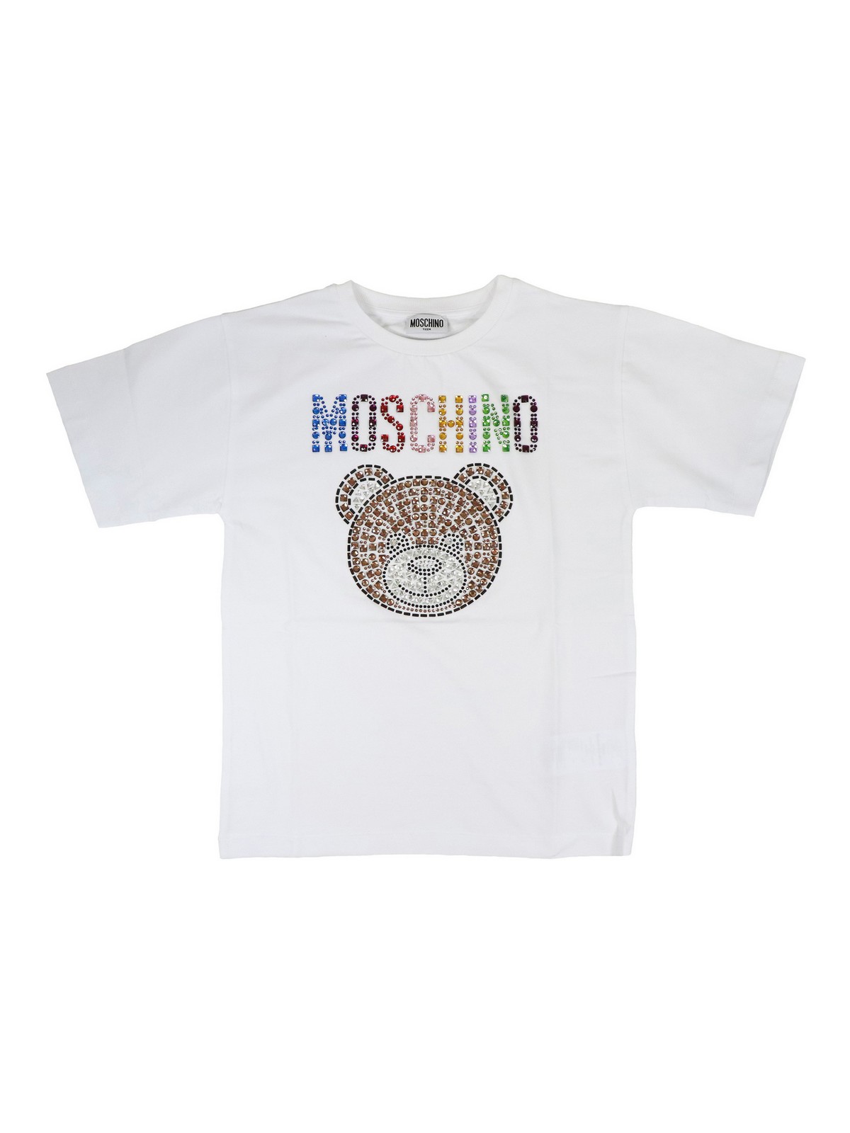 MOSCHINO STRASS LOGO COTTON T-SHIRT