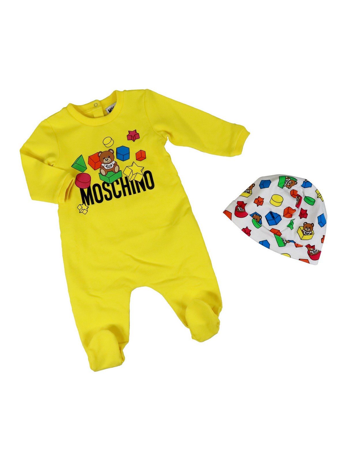 MOSCHINO TEDDY BEAR STRETCH COTTON ROMPER WITH HAT