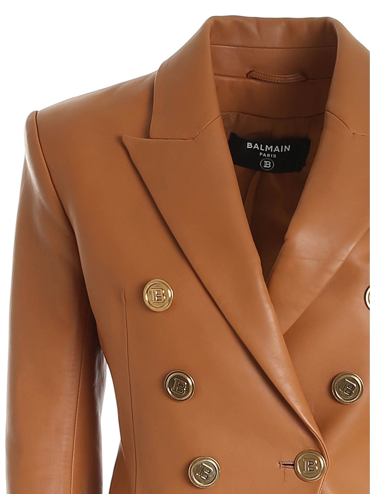 Ovenstående skræmmende undskylde Leather jacket Balmain - Veste double-breasted jacket in brown -  UF07110L0571PB