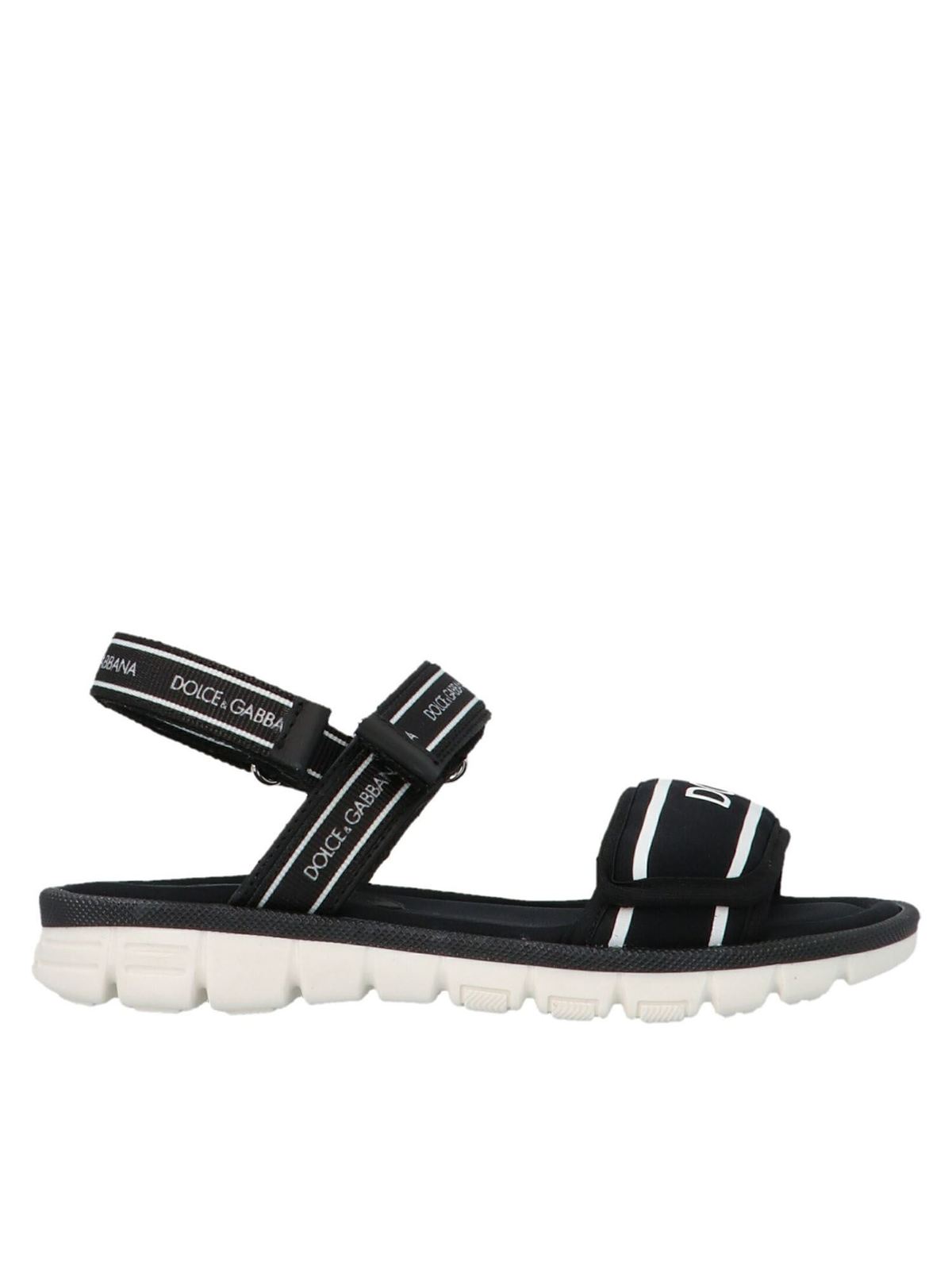 Dolce & Gabbana Jr Kids' Logo Sandals In Black In White | ModeSens