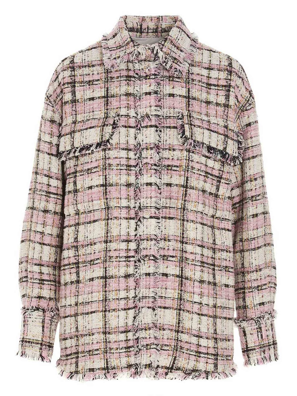 MSGM TWEED OVERSHIRT IN PINK AND CREAM colour