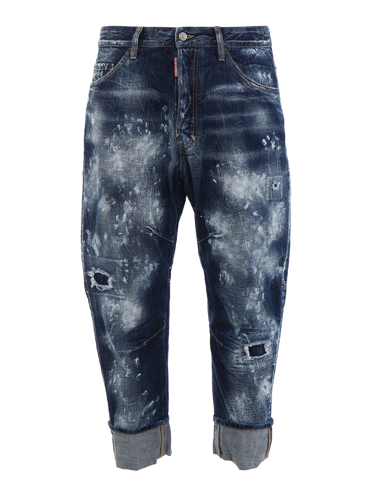 DSQUARED2 STRAIGHT-LEG PRINT-SPOILED JEANS WITH RIPS