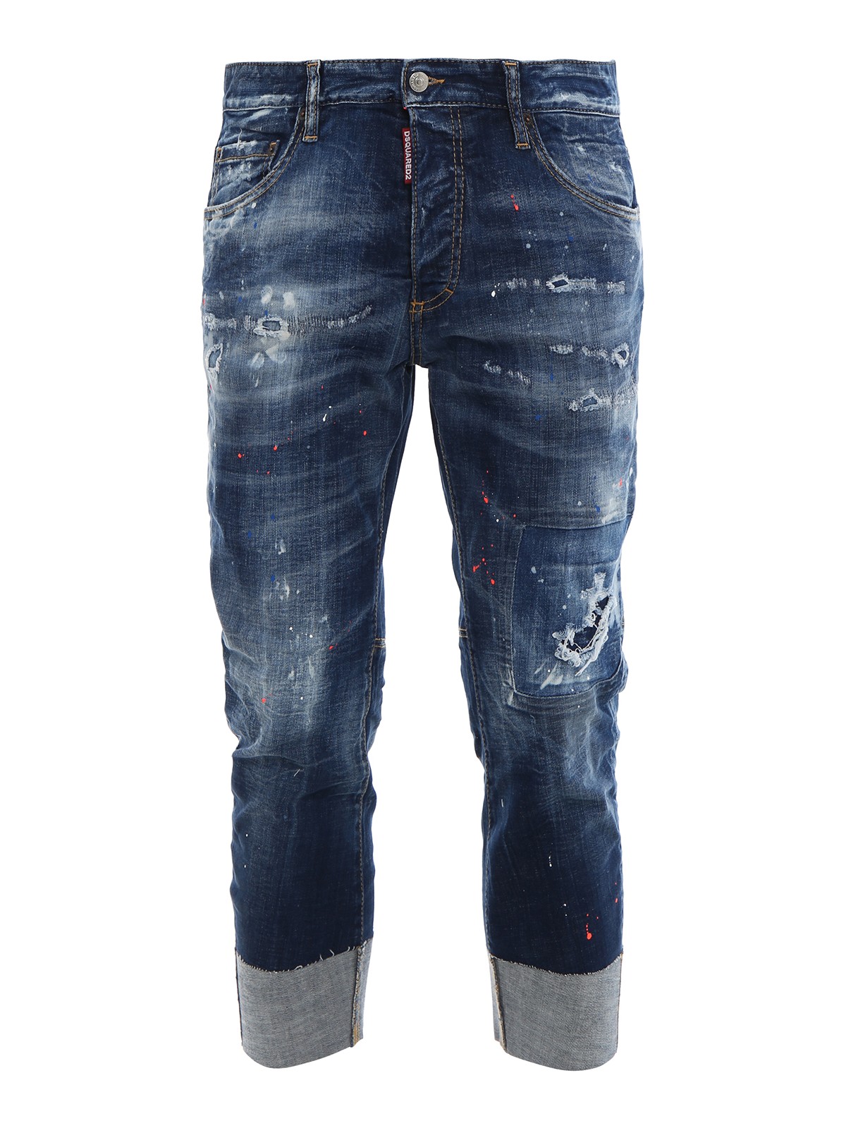 DSQUARED2 SAILOR PRINT-SPOILED JEANS WITH RIPS