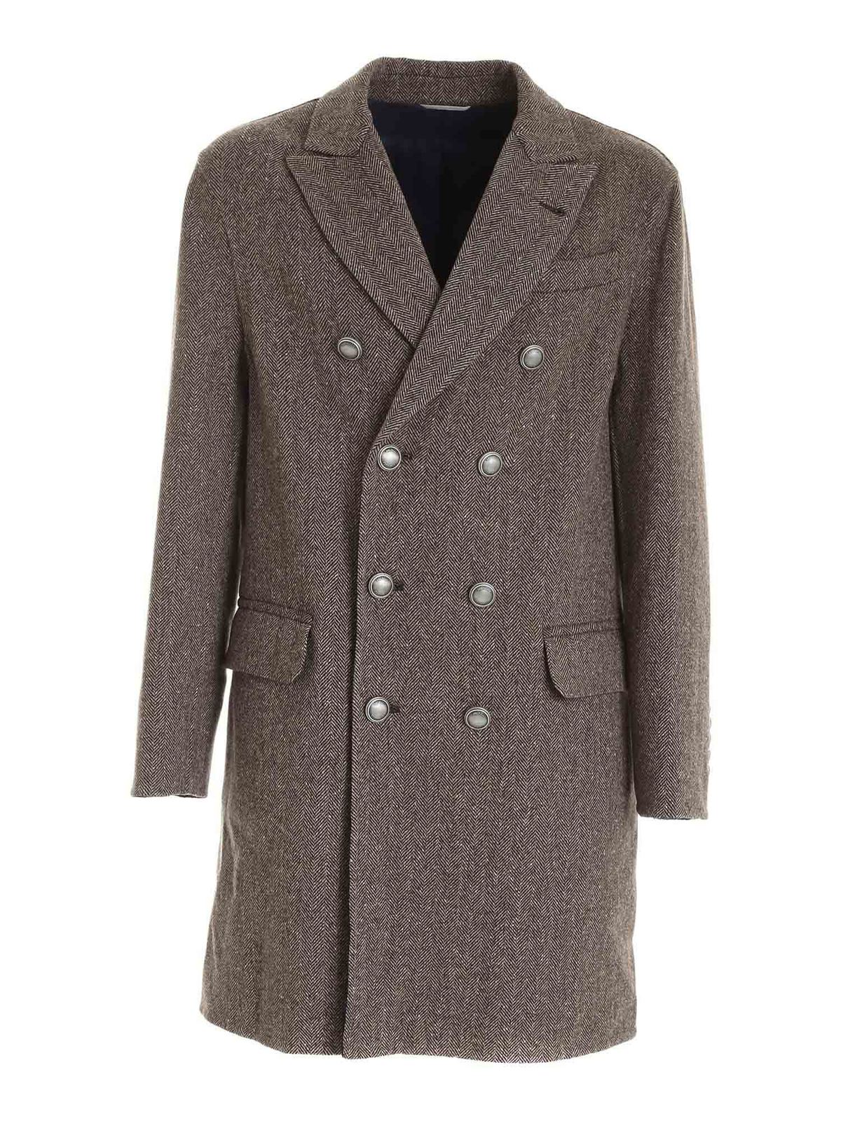 Brunello Cucinelli - Herringbone pattern coat in brown - knee length ...