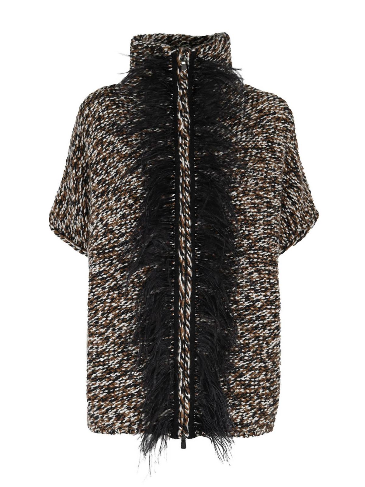 LE TRICOT PERUGIA TRICOT EFFECT CARDIGAN IN BLACK BROWN AND WHI