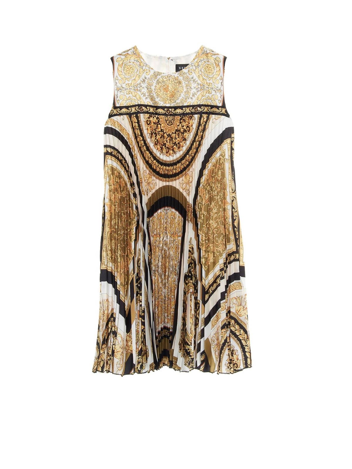 VERSACE YOUNG BAROCCO DRESS IN WHITE BLACK AND GOLD COLOR