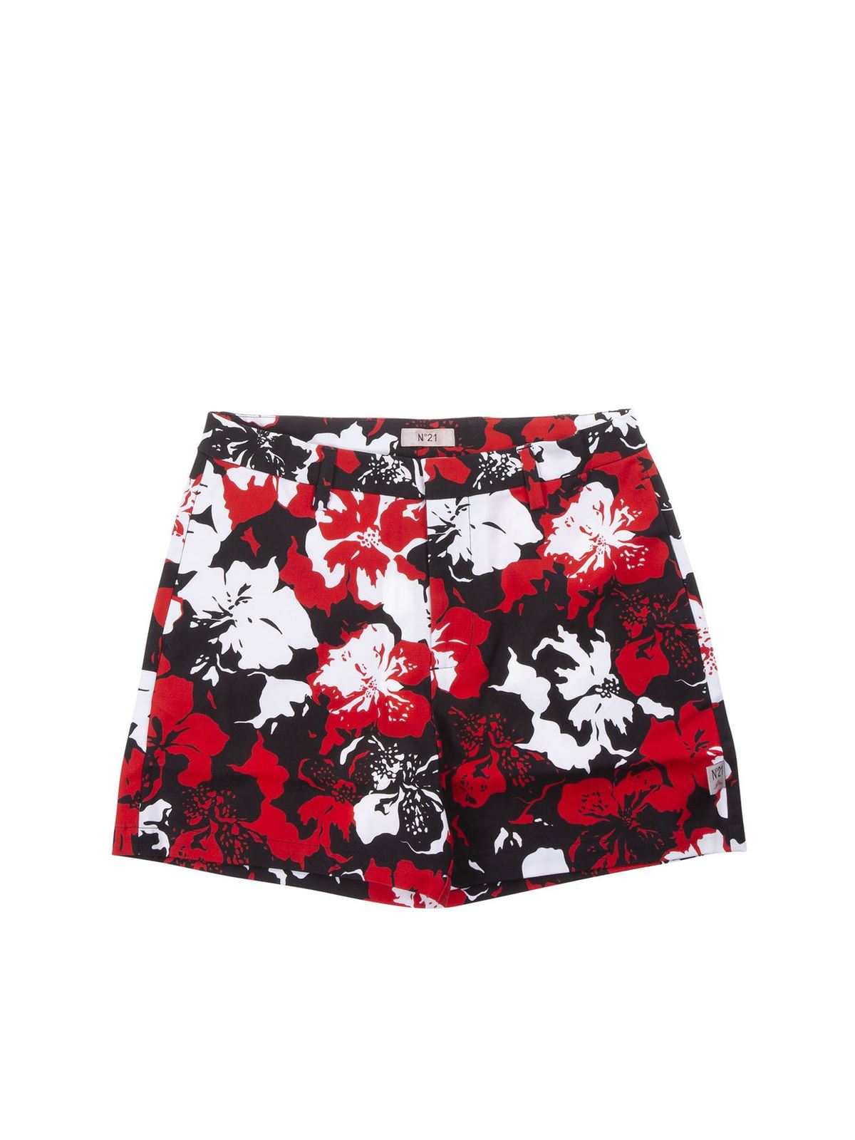 N°21 Floral Patterned Shorts In Red And Black In Red