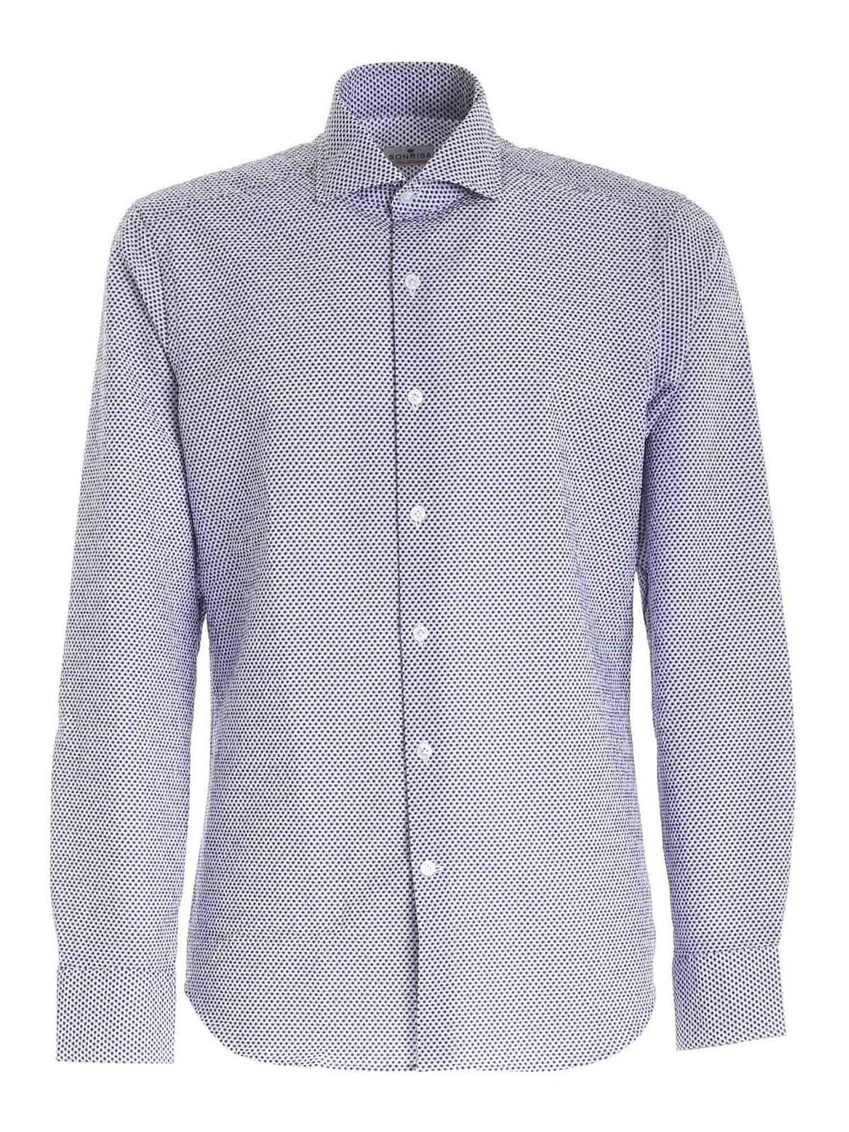 Sonrisa - Micro pattern shirt in in white and blue - shirts ...