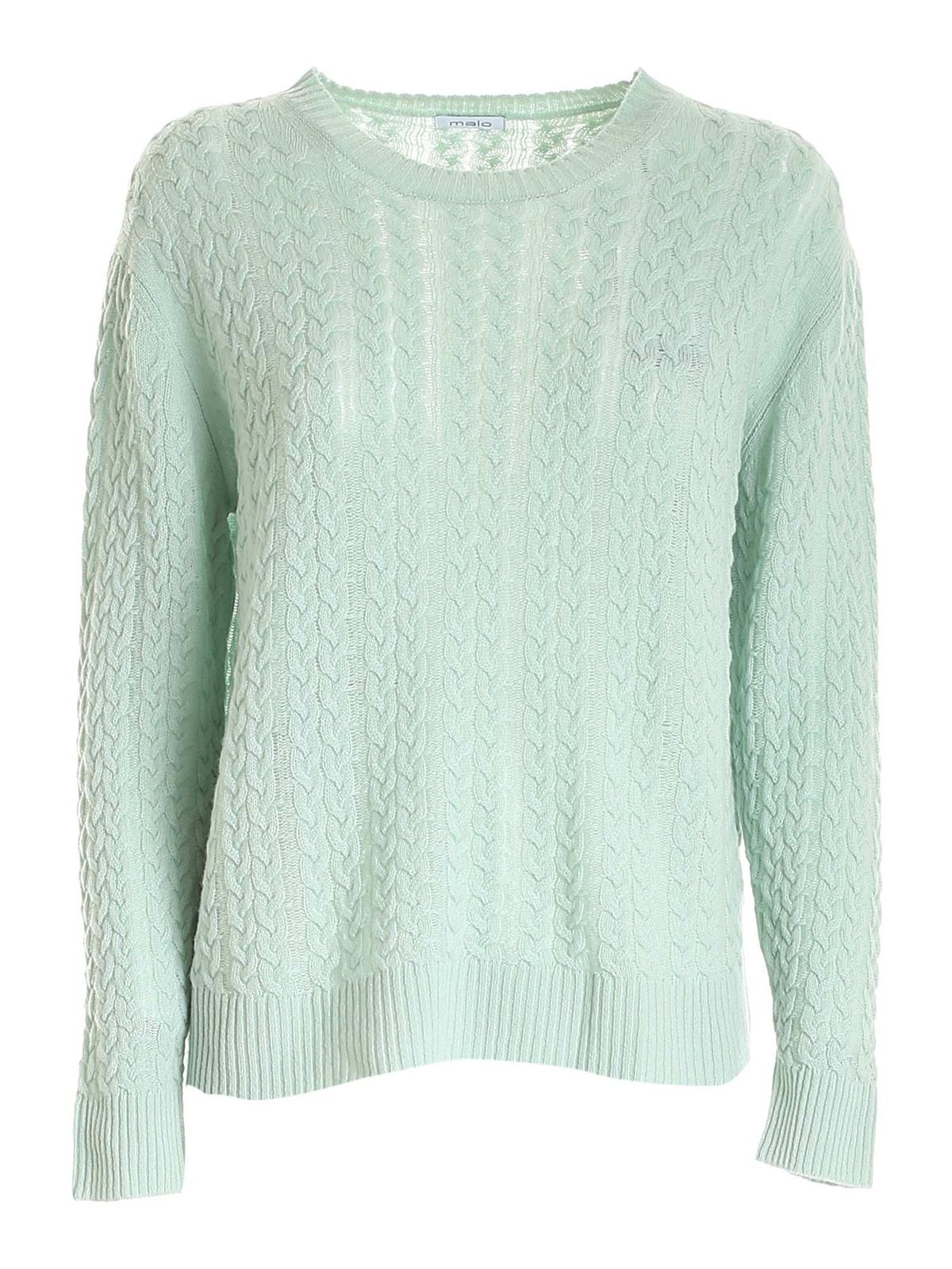 Malo CABLE KNIT CASHMERE SWEATER IN GREEN
