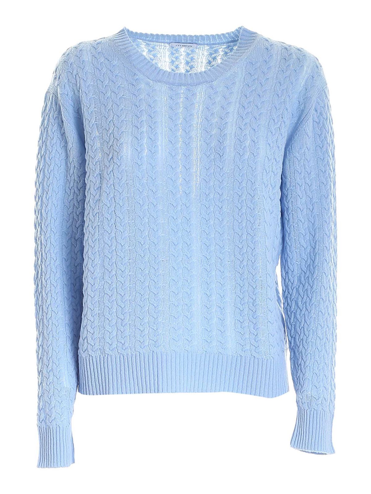 Malo Cashmeres CABLE KNIT CASHMERE SWEATER IN LIGHT BLUE