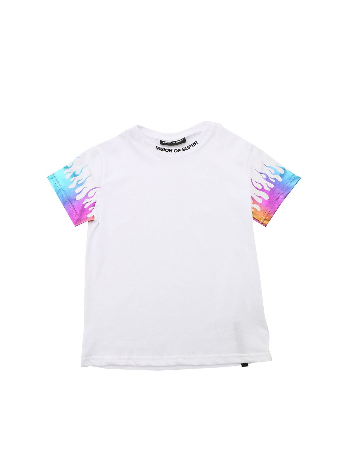 VISION OF SUPER RAINBOW FLAMES T-SHIRT IN WHITE