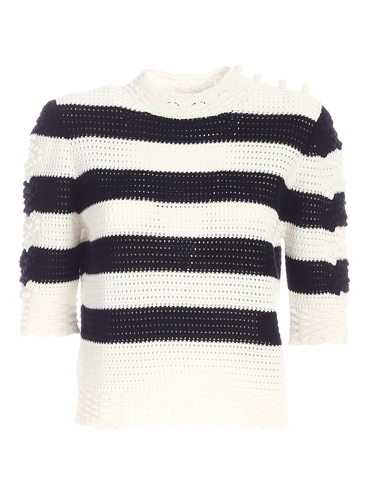Les Copains Striped Sweater In White And Blue