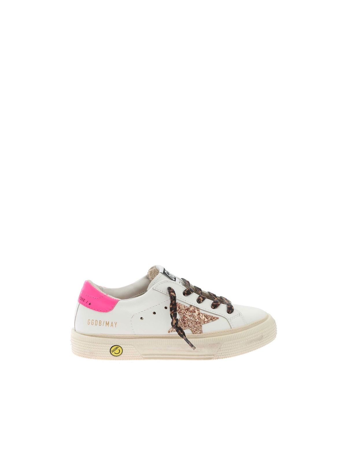 Golden Goose Kids' May Sneakers In White And Neon Pink