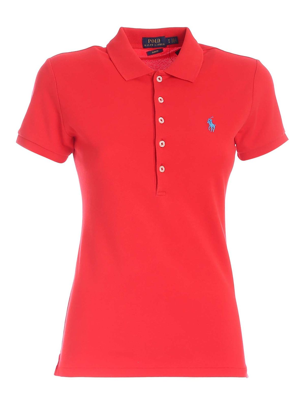 Polo Ralph Lauren - Light blue logo polo shirt in red - polo shirts ...