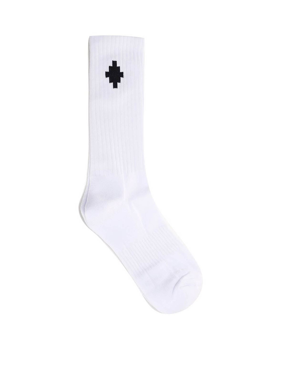 Socks Marcelo Burlon County Of Milan Cross Sideway Midhigh Sock In White Cmra010s21kni0010110