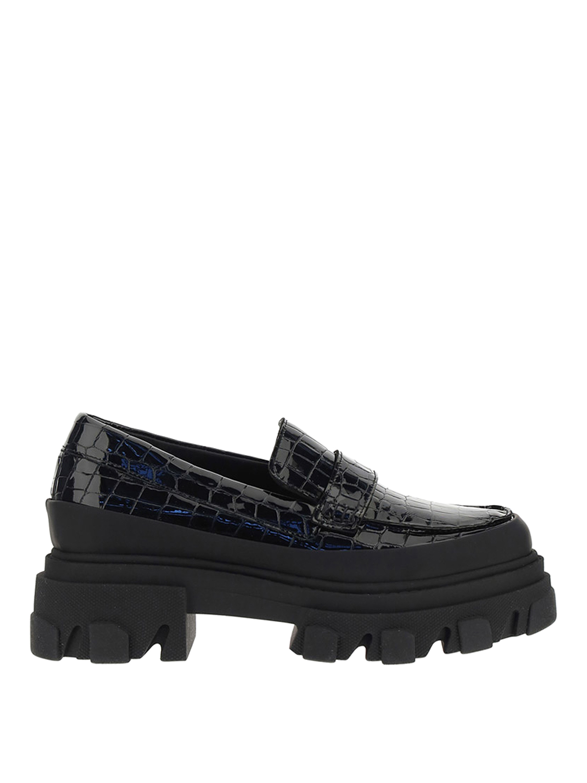 ganni belly croc chunky loafer in black
