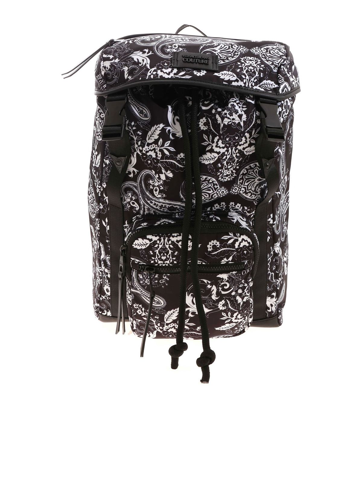 VERSACE JEANS COUTURE BAROQUE LOGO PATTERN BACKPACK IN BLACK