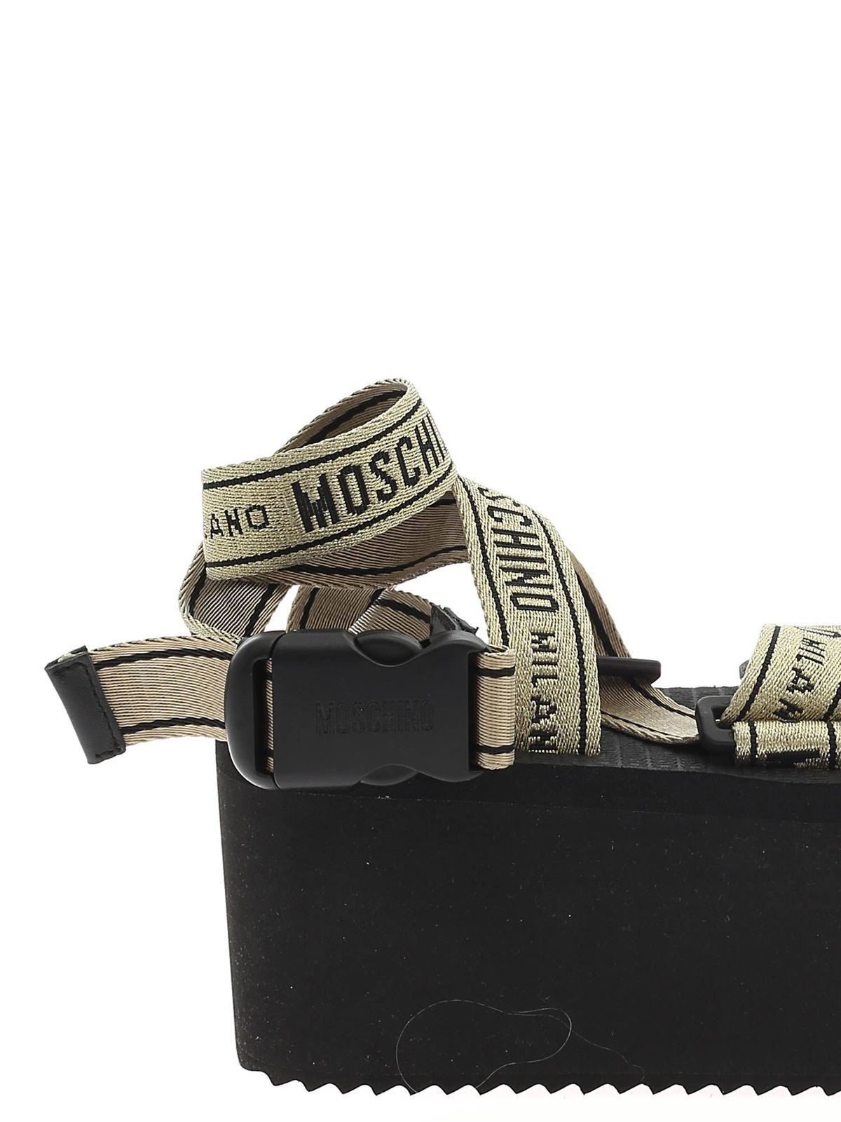 moschino logo tape wedge sandals