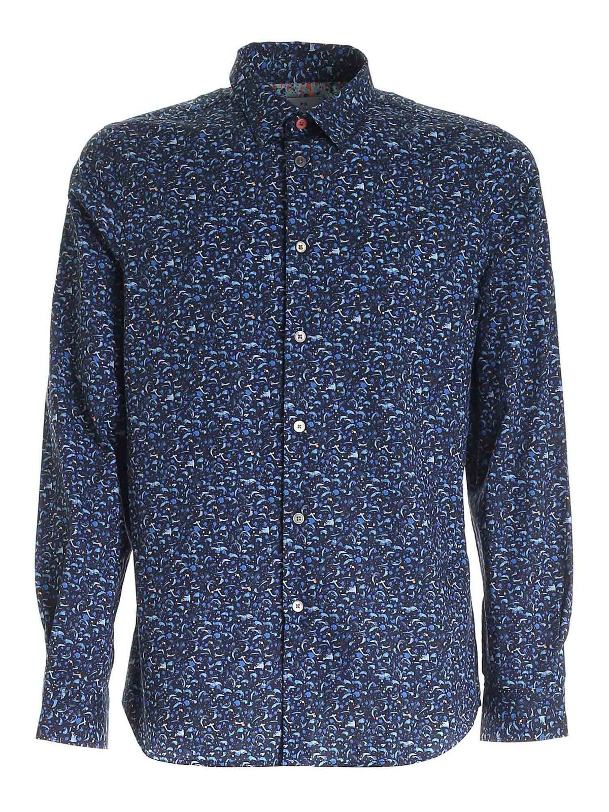PS BY PAUL SMITH PRINTED SHIRT IN BLUE AND LIGHT BLUE