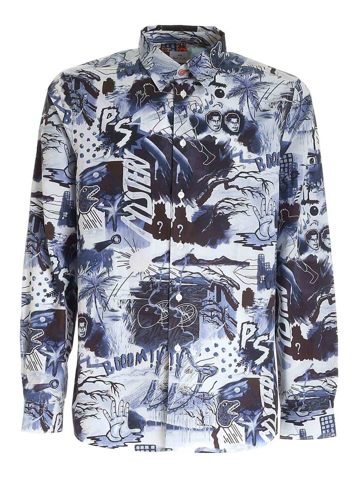 PS BY PAUL SMITH PRINTED SHIRT IN BLUE AND LIGHT BLUE
