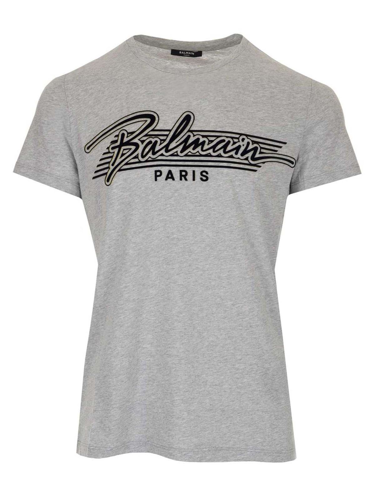 Balmain Flocked Lettering Logo T-shirt In Grey