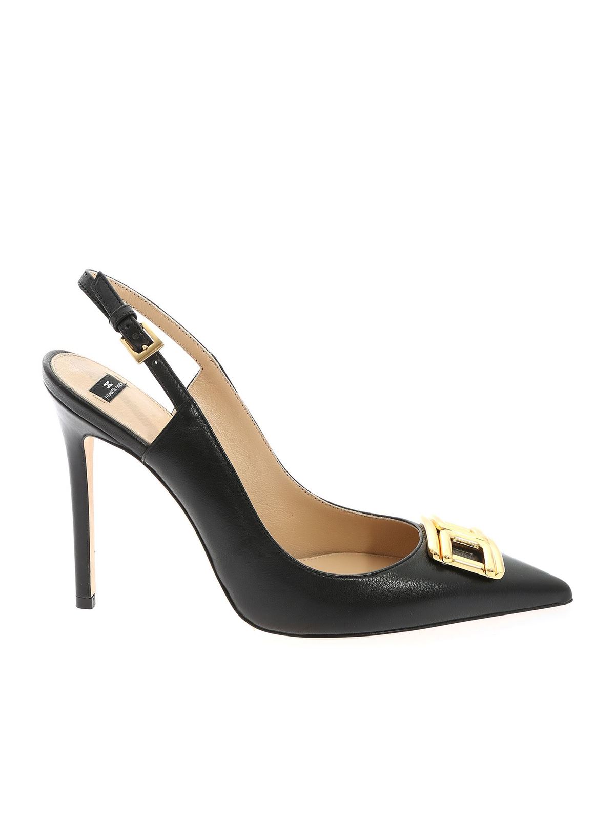 Elisabetta Franchi - Golden logo pumps in black - court shoes ...