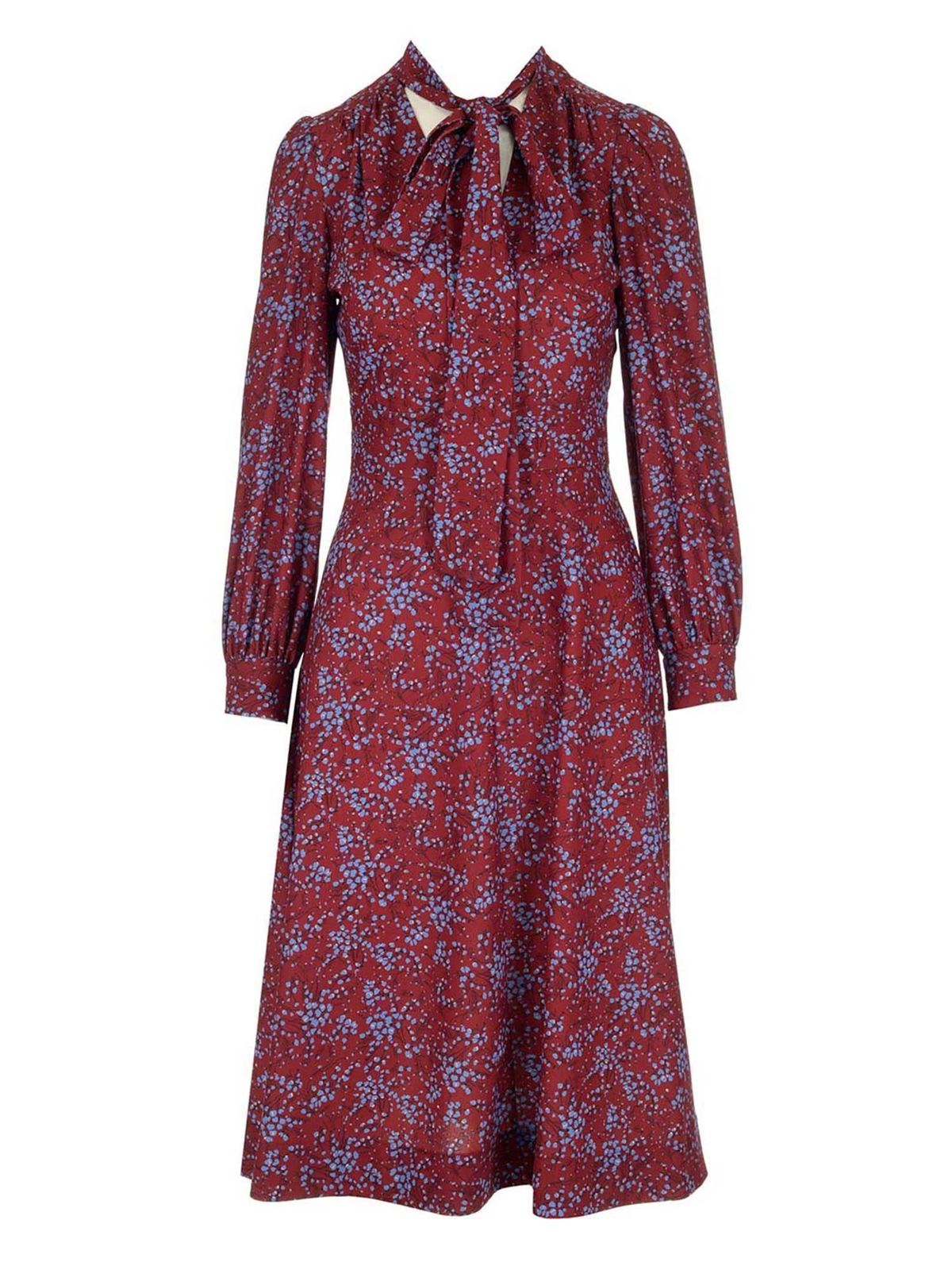 SEE BY CHLOÉ SCARF-NECK MIDI DRESS IN BLUE AND RED