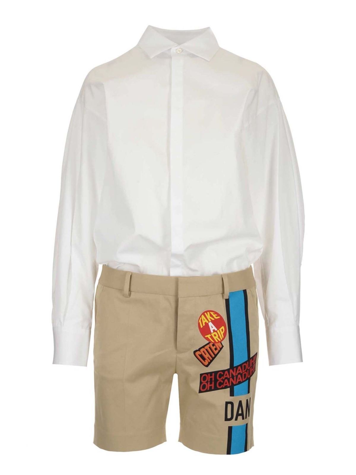 DSQUARED2 SHORTS AND SHIRT PLAYSUIT IN WHITE BEIGE