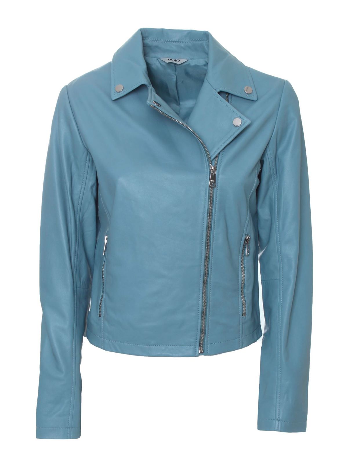 Liu •jo Leather Jacket In Acqua Color In Light Blue | ModeSens