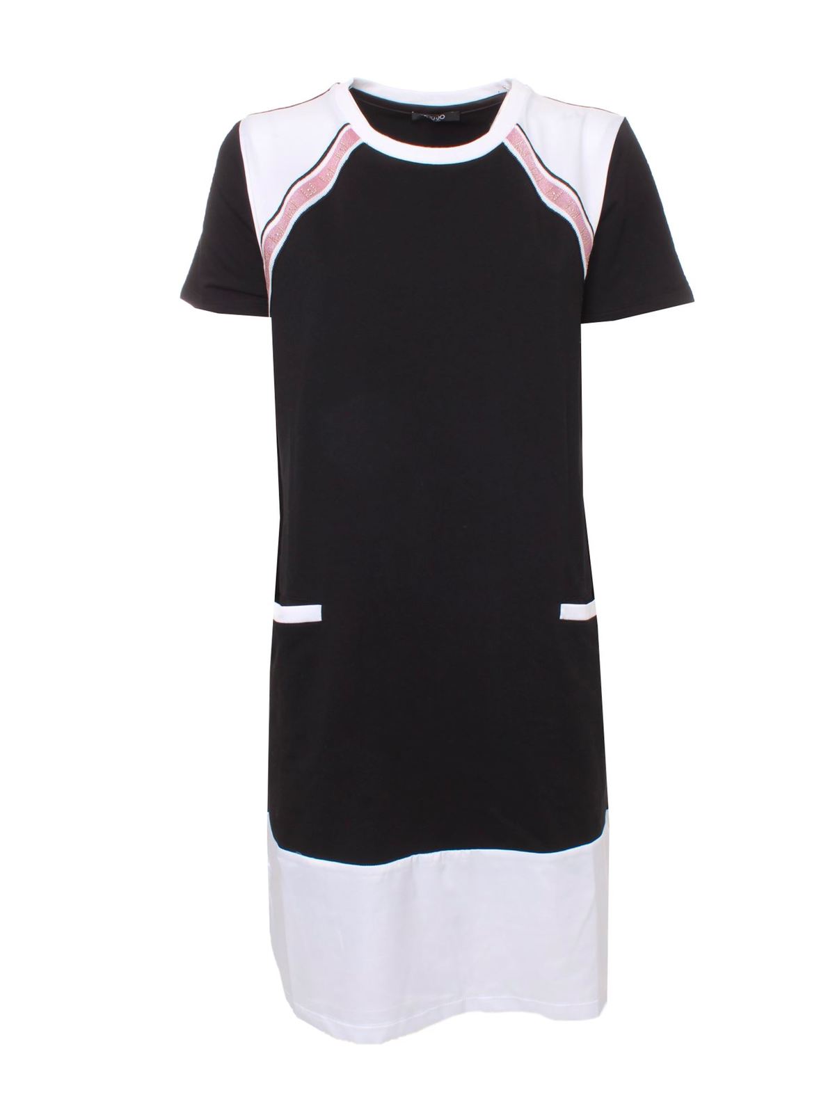 LIU •JO SHORT BLACK DRESS WITH CONTRASTING DETAILS